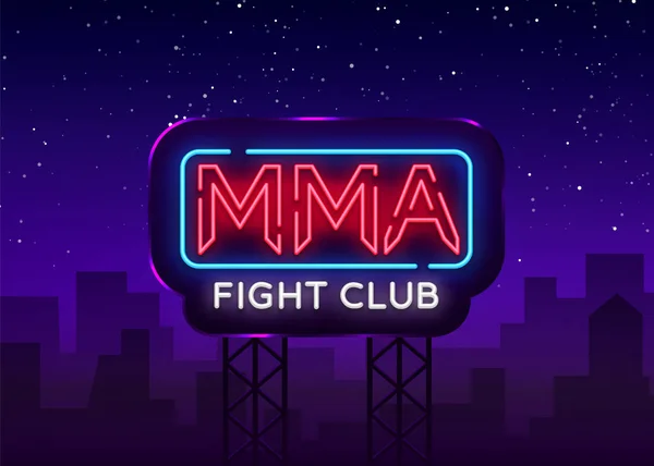 クラブ ネオン サイン ベクトルを戦います。Mma ネオン シンボル ロゴ、夜の戦い、光バナー夜ネオン広告のデザイン要素。ビルボード — ストックベクタ