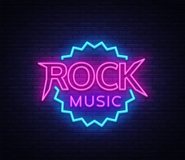 Rock müzik vektör Neon. Rock müzik Neon tabela, gece parlak işareti, ışık afiş, Neon gece canlı müzik promosyon, gece hayatı vektör