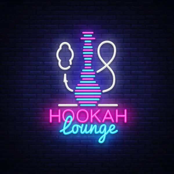 Hookah neon sign vector. Hookah Lounge logo in neon style design pattern bright advertising Hookah night, light banner design element. Vector illustration — Stock Vector