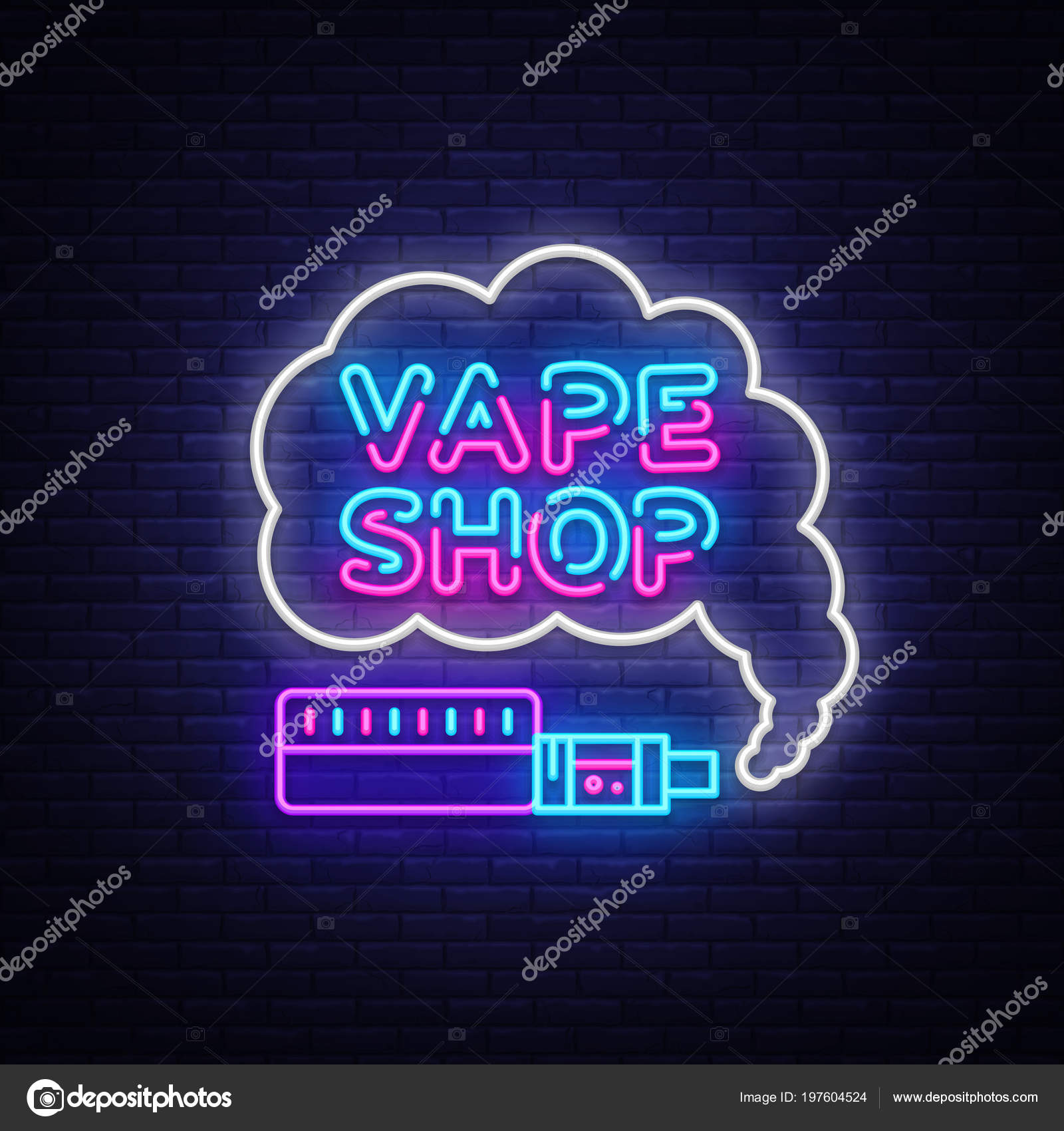 Vape Shop Logo Neon Vector. Vape plantilla de diseño de letrero de neón
