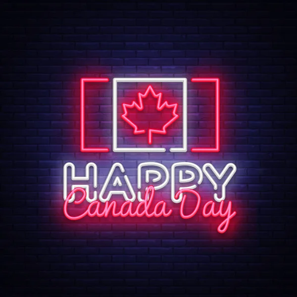 Happy Canada Day Greeting Card Design modello moderno stile di tendenza. Canadese Day Neon segno, bandiera leggera. 1 luglio Giornata canadese. Illustrazione vettoriale — Vettoriale Stock