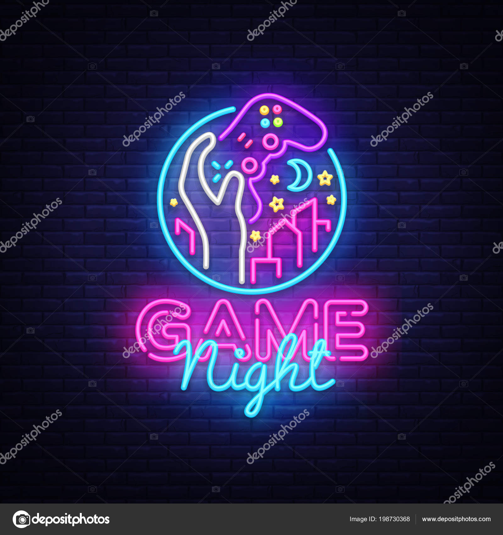 Game Night neon sign Vector logo design template. Game night logo in