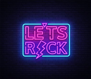 Rock vektör Neon sağlar. Rock müzik Neon tabela, gece parlak işareti, ışık afiş, Neon gece canlı müzik promosyon, gece hayatı vektör