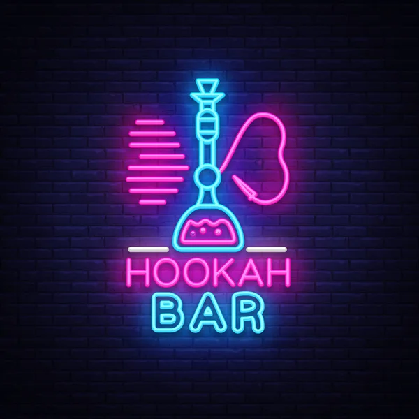 Nargile Bar neon işareti vektör. Gece nargile tasarım şablonu, parlak tabela, ışık afiş, gece parlak reklam tasarım öğesi nargile amblemi, gece hayatı. Vektör çizim
