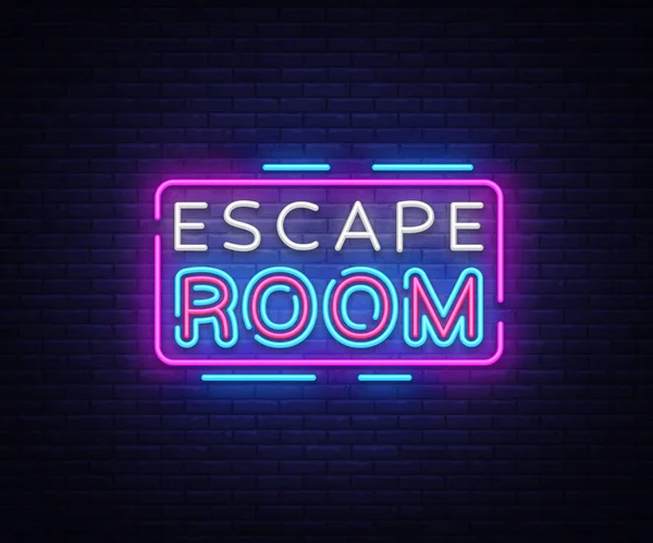 Escape Room vector de signos de neón. Escape Room Design plantilla letrero de neón, banner de luz, letrero de neón, publicidad nocturna brillante, inscripción de luz. Ilustración vectorial — Vector de stock