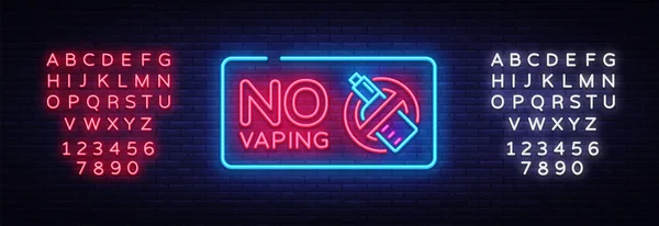 Menguapkan tanda-tanda neon templat vektor koleksi, panji cahaya, ilustrasi malam yang cerah, simbol, tempat untuk vape, tidak ada uap, larangan menguap, neon rokok elektronik. Vektor. Menyunting tanda teks neon - Stok Vektor