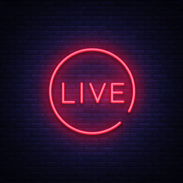 Live Leuchtreklame Vektor. Livestream Design-Vorlage Leuchtreklame, Lichtbanner, Leuchtreklame, nächtliche helle Werbung, Lichtinschrift. Vektorillustration — Stockvektor