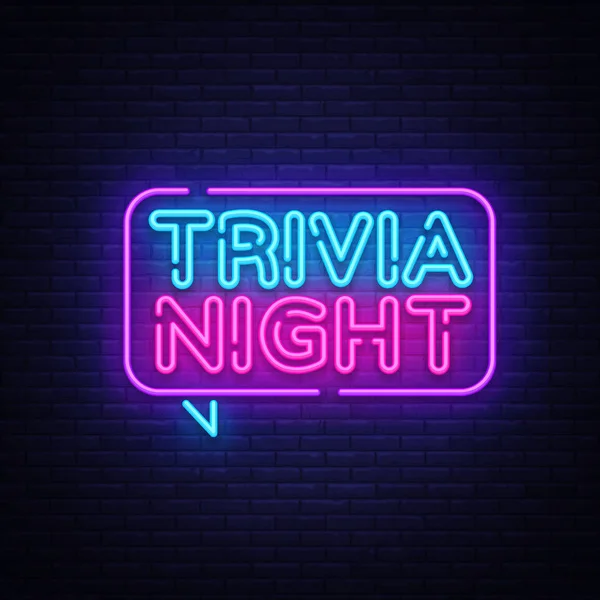 Trivia night announcement neon signboard vector. Light Banner, Design element, Night Neon Advensing. Vector illustration — Stock Vector