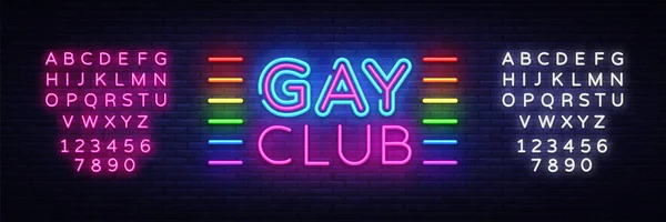 Club gay neón signo vector. Plantilla de diseño Gay Club letrero de neón, banner de luz, letrero de neón, publicidad nocturna brillante, inscripción de luz. Ilustración vectorial. Edición de texto signo de neón — Vector de stock