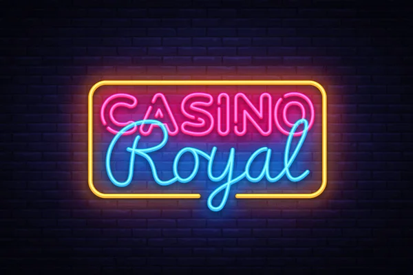 Casino Royal Neonreklame Vektor. Casino-Design-Vorlage Leuchtreklame, Lichtbanner, Leuchtreklame, nächtliche helle Werbung, Lichtinschrift. Vektorillustration — Stockvektor