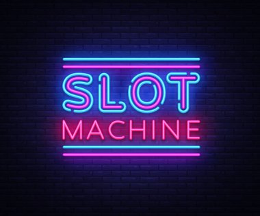 Slot makinesidir işareti vektör tasarım şablonu. Slot makinesidir neon logo, ışık afiş tasarım öğesi renkli modern tasarım trend, gece parlak reklam, parlak işareti. Vektör çizim