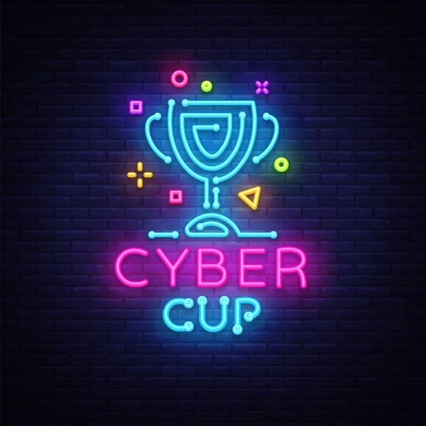 Emblème Cybersport Vector Cup. Panneau au néon Cyber Cup, modèle de conception pour Cyber Championship, industrie du jeu, bannière légère, publicité au néon lumineux. Illustration vectorielle — Image vectorielle