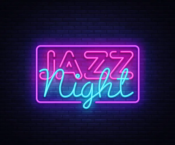 Jazz Night vector de señal de neón. Plantilla de diseño Jazz Music letrero de neón, banner de luz, letrero de neón, publicidad nocturna brillante. Ilustración vectorial — Archivo Imágenes Vectoriales