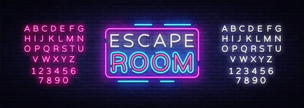 Escape Room neon signs vector. Escape Room Design template neon sign, light banner, neon signboard, nightly bright advertising, light inscription. Vector illustration. Editing text neon sign — Stock Vector