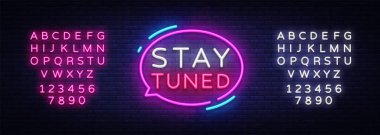 Keyifli neon işaret vektör kal. Kalmak nağme tasarım şablonu neon tabela, ışık afiş, neon tabela, her gece parlak reklam, ışık yazıt. Vektör çizim. Metin neon işareti düzenleme