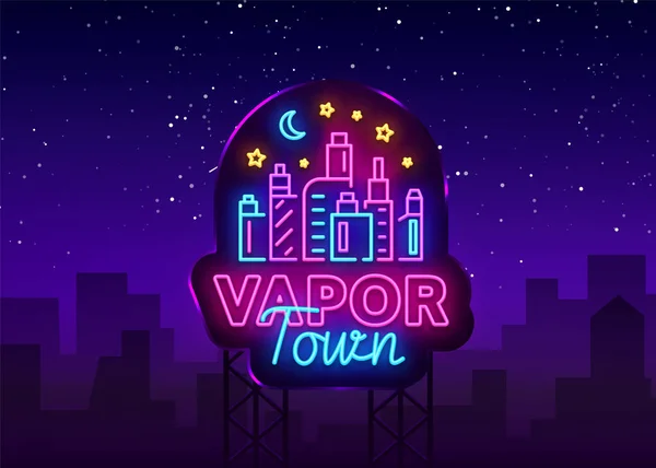 Toko Vape neon vektor tanda. Vaping Store Logo Emblem Neon, Its Vape Shop Concept Vapor Town, Fighting Smoking (dalam bahasa Inggris). Elemen desainer Trendy untuk cetak dan iklan t-shirt. Vektor Billboard - Stok Vektor