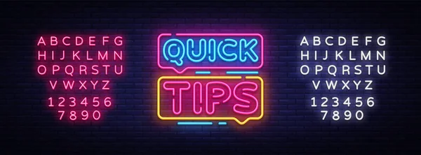 Snabb Tips neonskylt vektor formgivningsmall. Snabba tips neon texten, ljus banner design element färgglad modern inredning trend, natt ljusa reklam, ljusa tecken. Vektor. Redigera text neonskylt — Stock vektor