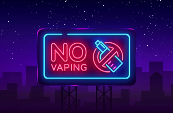 Tidak ada templat vektor tanda Vektor Vaping neon, spanduk ringan, ilustrasi malam yang cerah, larangan menguap simbol, tidak ada uap, neon rokok elektronik. Vektor ilustrasi. Billboard - Stok Vektor