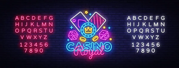 Casino Royal Neon Logo Vektor. Casino-Leuchtreklame, Design-Vorlage, modernes Trenddesign, Casino-Leuchtreklame, nächtliche helle Werbung, Lichtbanner, Lichtkunst. Vektor. Bearbeiten von Text Leuchtreklame — Stockvektor