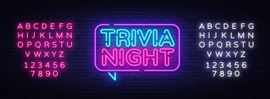 Trivia night announcement neon signboard vector. Light Banner, Design element, Night Neon Advensing. Vector illustration. Editing text neon sign clipart