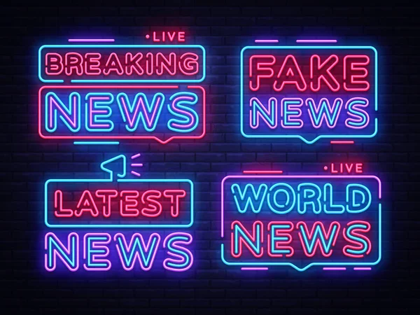 Breaking News collectie teken vector ontwerpsjabloon. Het breken van nieuws neon logo, lichte banner designtrend element kleurrijke moderne design, nacht heldere reclame, brightsign. Vectorillustratie — Stockvector