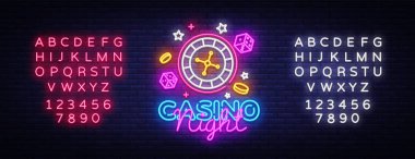 Casino gece Neon Logo vektör. Casino neon tabela, tasarım şablonu, modern trend tasarım, casino neon tabela, gece parlak reklam, ışık afiş, ışık sanat. Vektör. Metin neon işareti düzenleme