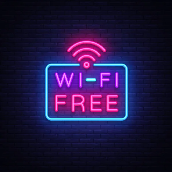 Vetor de sinal de néon Wifi. Wifi text Design template neon sign, light banner, neon signboard, publicidade noturna brilhante, inscrição de luz. Ilustração vetorial —  Vetores de Stock