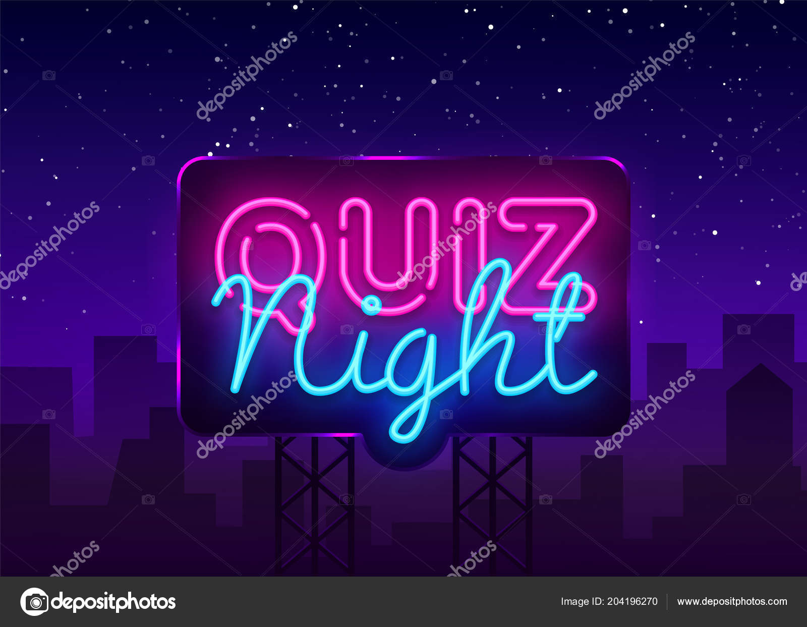 Quiz Neon Sign Vector. Pronto para uma inscrição Quiz néon, modelo de  design, design moderno tendência