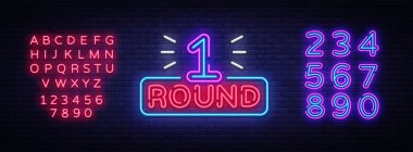 İlk turda bir neon işareti vektörü olduğu. 1 dersin boks, neon sembolü tasarım öğesi illüstrasyon neon parlak, ışık afiş. Vektör çizim. Metin neon işareti düzenleme.