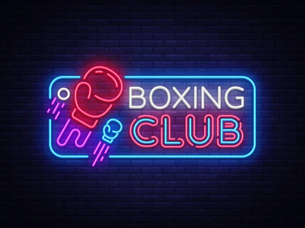 Boxclub Leuchtreklame Vektor. Boxnacht Design-Vorlage Leuchtreklame, Kampf Licht Banner, Leuchtreklame, modernes Trenddesign, nächtliche helle Werbung, Lichtinschrift. Vektorillustration — Stockvektor