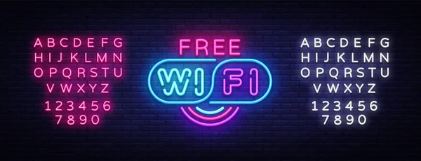 Vetor de sinal de néon Wifi. Wifi text Design template neon sign, light banner, neon signboard, publicidade noturna brilhante, inscrição de luz. Ilustração vetorial. Edição de texto sinal de néon —  Vetores de Stock