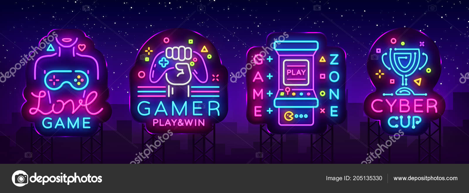 Video Game Neon Sign Collection Vector Conceptual Logos Love Game Gamer Logo Game Zone Cyber Sport Emblem In Modern Trend Design Vector Template Light Banner Design Element Vector Billboard Stock Vector Image