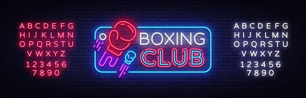 Box Club neon sign vektoru. Box noční Design šablony neonový nápis, boj světla banner, neon vývěsní štít, moderní trendy design, každou noc reklamní světelný nápis. Vektor. Editace textu neonový nápis — Stockový vektor