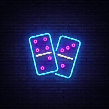 Domino Neon Logo vektör. Domino neon tabela, tasarım şablonu, modern trend tasarım, gece neon tabela, gece parlak reklam, ışık afiş, ışık sanat. Vektör çizim