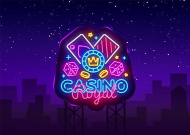 Casino Royal Neon Logo vektör. Casino neon tabela, tasarım şablonu, modern trend tasarım, casino neon tabela, gece parlak reklam, ışık afiş, ışık sanat. Vektör çizim. Billboard
