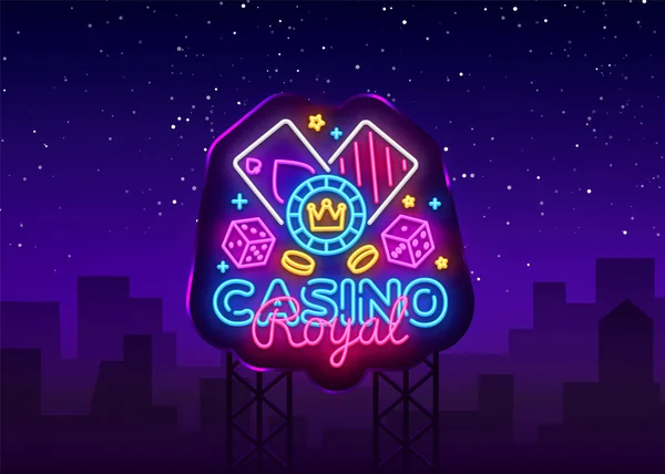 Casino Royal Neon Logo Vektor. Casino-Leuchtreklame, Design-Vorlage, modernes Trenddesign, Casino-Leuchtreklame, nächtliche helle Werbung, Lichtbanner, Lichtkunst. Vektorillustration. Plakatwand — Stockvektor