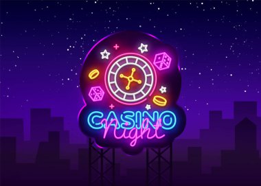 Casino gece Neon Logo vektör. Casino neon tabela, tasarım şablonu, modern trend tasarım, casino neon tabela, gece parlak reklam, ışık afiş, ışık sanat. Vektör çizim. Billboard
