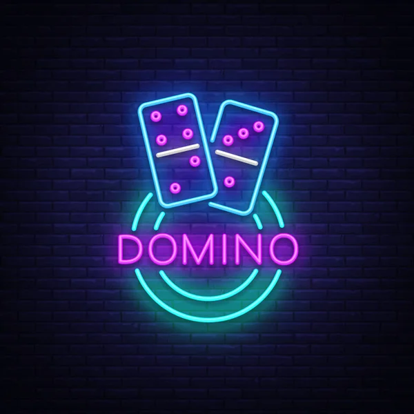 Domino Neon Logo Vektor. Domino-Leuchtreklame, Design-Vorlage, modernes Trenddesign, nächtliche Leuchtreklame, nächtliche helle Werbung, Lichtbanner, Lichtkunst. Vektorillustration — Stockvektor