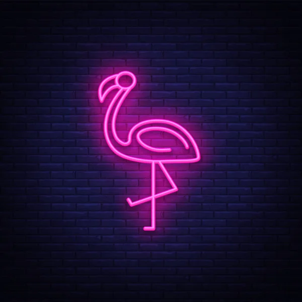 Flamingo néon signe vecteur. Modèle Flamingo Design enseigne au néon, bannière lumineuse d'été, enseigne au néon, publicité lumineuse nocturne, inscription lumineuse. Illustration vectorielle — Image vectorielle