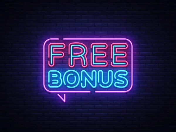 Bonus gratuit Neon Text Vector. Bonus semn neon, șablon de design, design modern de tendințe, panou de cazino neon, publicitate luminoasă de noapte, banner luminos, artă ușoară. Ilustrație vectorială — Vector de stoc