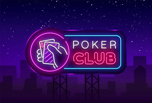 Poker plantilla de vector de diseño de signo de neón. Logo de la noche del póker del casino, letrero brillante del neón, elemento de diseño para el casino, neón del juego, publicidad brillante de la noche. Ilustración vectorial. Cartelera — Archivo Imágenes Vectoriales