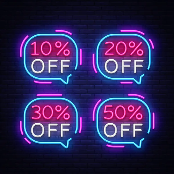 Sale tags Neon Text Vector. Sale tags neon sign, design template, modern trend design, night neon signboard, night bright advertising, light banner, light art. Vector illustration — Stock Vector