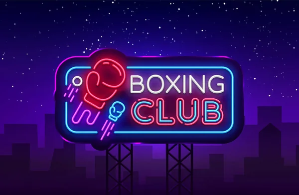 Boxclub Leuchtreklame Vektor. Boxnacht Design-Vorlage Leuchtreklame, Kampf Licht Banner, Leuchtreklame, modernes Trenddesign, nächtliche helle Werbung, Lichtinschrift. Vektor-Werbetafel — Stockvektor