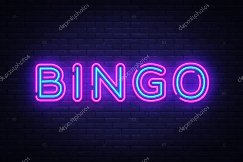 Bingo Neon text Vector. Lottery neon sign, design template, modern trend design, night neon signboard, night bright advertising, light banner, light art. Vector illustration.
