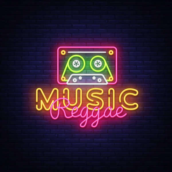 Reggae-Musik Neon-Zeichen Vektor. Reggae Design-Vorlage Leuchtreklame, Sommerlichtbanner, Leuchtreklame, nächtliche helle Werbung, Lichtinschrift. Vektorillustration — Stockvektor