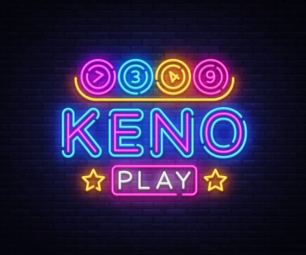 Keno loterie neonový nápis vektoru. Lotto návrhu šablony neon podepsat, Casino, oslava světla banner, neon vývěsní štít, noční, světlé reklama, světelný nápis. Vektorové ilustrace — Stockový vektor