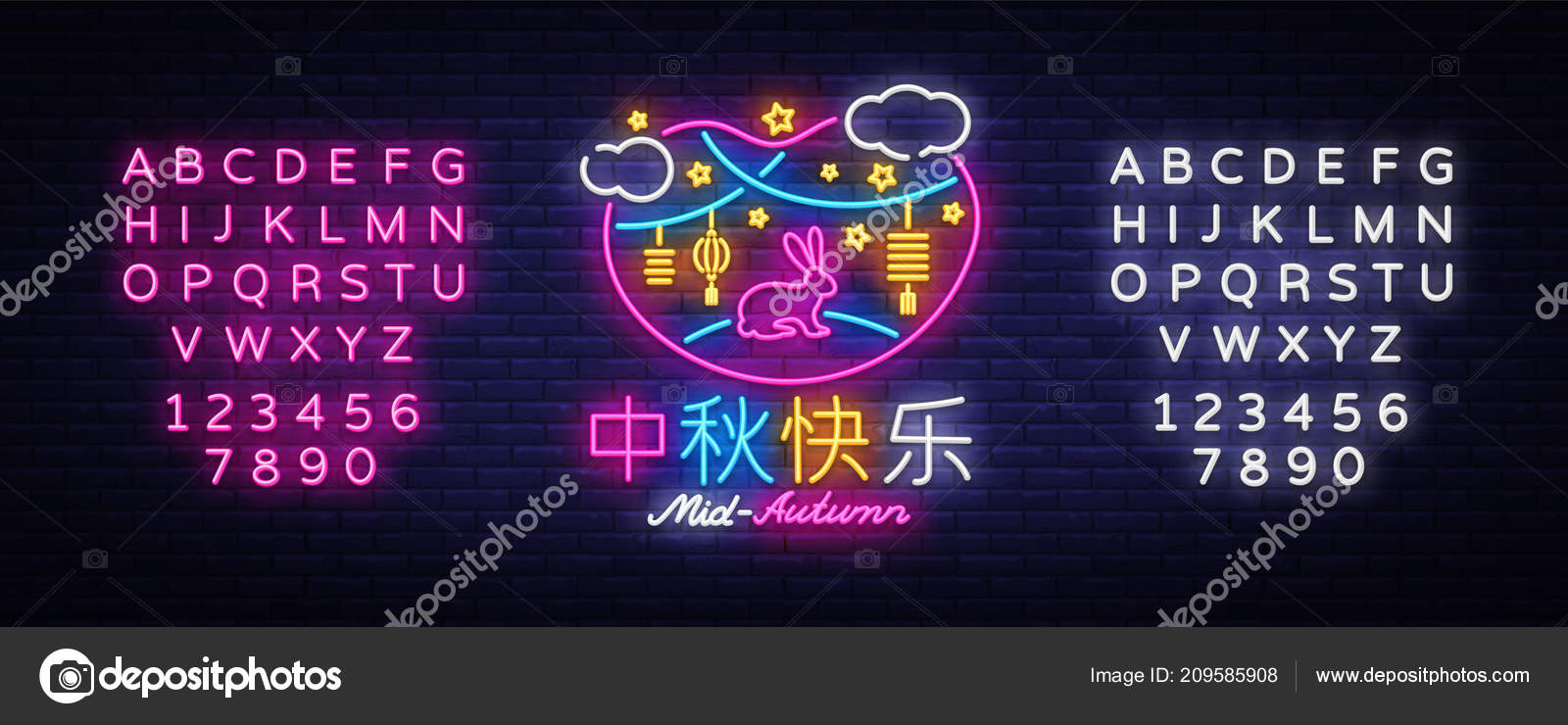 Neon Wording Chinese Mid Autumn Festival Design Template Vector Mid Autumn Neon Modern Design Greting Card Light Banner Chinese Wording Translation Happy Mid Autumn Festival Vector Editing Text Neon Sign