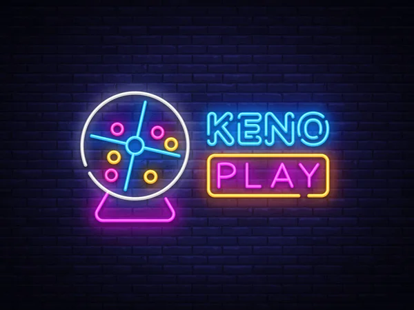 Keno loterii neon znak wektora szablon projektu. Lotto symbole neon logo, lekkie transparent projekt element kolorowy design nowoczesny trend, noc jasny reklamy, jasny znak. Ilustracja wektorowa — Wektor stockowy