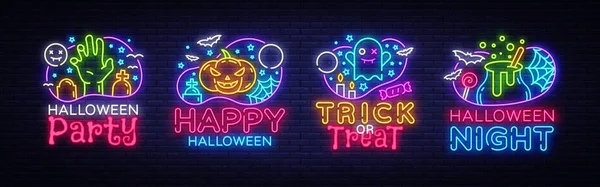 Halloween neon sign collection vector. Halloween Party Design template and web for banner, poster, greeting card, party invitation, light banner. Isolated illustration