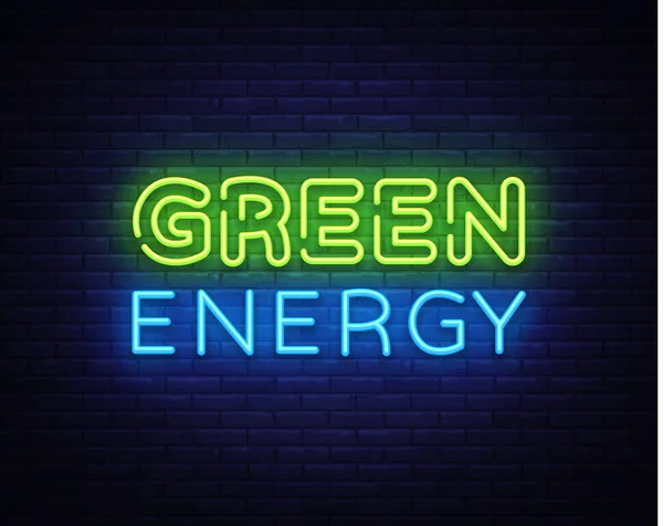 Grüne Energie Leuchtreklame Vektor. eco energy design template neon sign, ecology light banner, neon sign, night bright werbung, light inschrift. Vektorillustration — Stockvektor